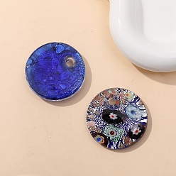 Blue Handmade Lampwork Pendants, Flat Round, Blue, 41mm