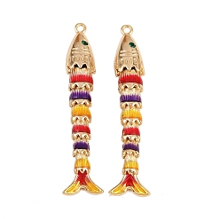 Настоящее золото 18K Латунные микро проложить кубического циркония подвески, с эмалью, рыба, реальный 18 k позолоченный, 45x10.5x6 мм, отверстие : 1.4 мм