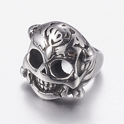 Antik Silber Farbe 304 Edelstahlkugeln, Schädel, Antik Silber Farbe, 13x12x12 mm, Bohrung: 8 mm