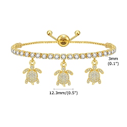 Turtle Регулируемые браслеты-слайдеры из золотой нержавеющей стали с микропаве и фианитами, браслеты с подвесками для женщин, черепаха, 4-3/4~9-1/2 дюйм (12~24 см)