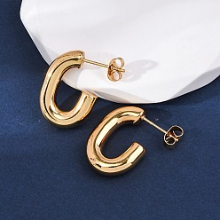 Золотой 201 серьги-полукруги из нержавеющей стали, серьги, с 304 штифтами из нержавеющей стали и гайками, овальные, золотые, 22x16x4.7 мм, штифты : 0.8 мм