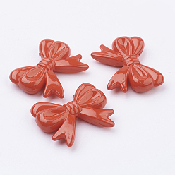 Red Opaque Acrylic Beads, Bowknot, Red, Size: about 36mm long, 46mm wide, 9mm thick, hole: 1mm, about 65pcs/500g
