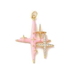 Настоящее золото 18K Покрытие стойки латунь микро паве прозрачный кубический цирконий и подвески с эмалью, долгоиграющий, без свинца и без кадмия, звезда, реальный 18 k позолоченный, 35x26x3.5 мм, отверстие : 3 мм