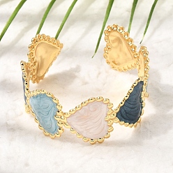 Colorful 304 Stainless Steel Enamel Open Cuff Bangles, Heart, Golden, PVD Vacuum Plating, Colorful, Inner Diameter: 2.01 inch(5.1cm)