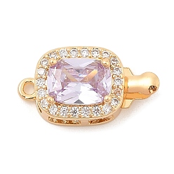 Лиловый Латунные микро проложить кубического циркония ящик с застежками, со стеклом, без никеля , прямоугольные, реальный 18 k позолоченный, сирень, 18x9x8 мм, отверстие : 1.2 мм