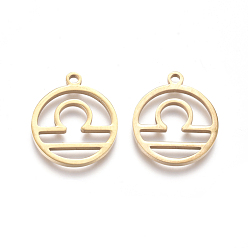 Весы 201 подвески из нержавеющей стали, ручная полировка, кольцо с двенадцатью созвездиями, золотые, Весы, 18x16x1.5 мм, отверстие : 1.6 мм