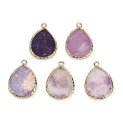 Лепидолит Подвески из натурального лепидолита, с подвесками в форме слезы из латуни с покрытием стойки, золотые, 25x18x2.5 мм, отверстие : 1.4~1.6 мм