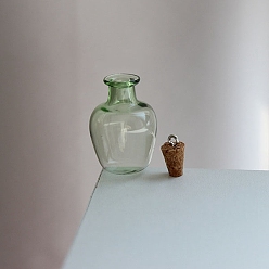 Зеленый лайм Стеклянные пустые подвески для бутылок желаний, с пробковыми пробками и петлями, зеленый лайм, 20x27 мм