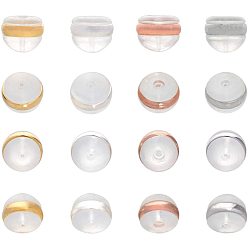 Mixed Color Clear Silicone Ear Nuts, Earring Backs, with Stainless Steel Findings, Golden & Rose Gold & Stainless Steel Color & Silver, 5.5x4mm, Hole: 0.5mm, 32pcs/box