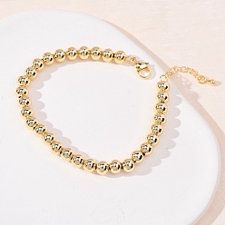 Настоящее золото 18K Круглые браслеты из латунных бусин для женщин, реальный 18 k позолоченный, 7.24 дюйм (18.4 см), бусины : 6 мм