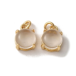 Настоящее золото 18K Стойки обшивки латунные прелести, со стеклом, долгоиграющий, без свинца и без кадмия, плоско-круглые, реальный 18 k позолоченный, 10x7.5x5.5 мм, отверстие : 2 мм