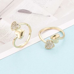 Настоящее золото 18K Манжеты из латуни с микро паве кубический цирконий для женщин, сердце, реальный 18 k позолоченный, размер США 7 1/4 (17.5 мм)