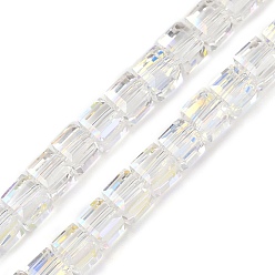 Прозрачный АВ Гальванизируйте прозрачное стекло бисер нитей, Cude, граненые, с покрытием AB цвета, ясно AB, 5~6x5.5~6x5.5~6 мм, отверстие : 1.2 мм, около 95~98 шт / нитка, 20.07~20.86 дюйм (51~53 см)