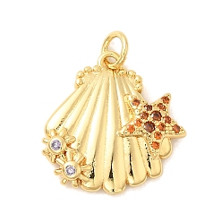 Shell Shape Латунные микро проложить кубического циркония подвески, долговечный, без кадмия и без свинца, с целью перехода в кольце, реальный 18 k позолоченный, формы раковины, 19x18x3.5 мм, отверстие : 3.5 мм