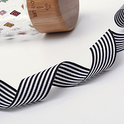 Black Striped Polyester Grosgrain Ribbon, Black, 1 inch(25mm), about 100yards/roll(91.44m/roll)