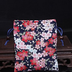 Цветок Прямоугольные подарочные пакеты из ткани в китайском стиле с принтом на шнурке, сумки для хранения, цветок, 15x12 см