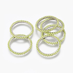 Yellow Green MIYUKI & TOHO Handmade Japanese Seed Beads, with 304 Stainless Steel Link Rings, Loom Pattern, Ring, Silver, Yellow Green, 22~23x1.7mm