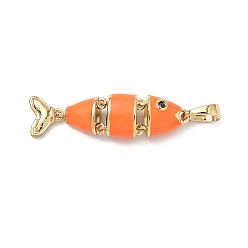 Коралловый Латунные микро проложить кубического циркония подвески, с эмалью, долговечный, стойки покрытие, без свинца и без кадмия, рыбы прелести, реальный 18 k позолоченный, коралл, 30x8x6 мм, отверстие : 3.5x6 мм