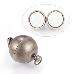 Antique Silver Brass Magnetic Clasps with Loops, Round, Antique Silver, 20.5x14mm, Hole: 4mm