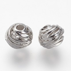 Платина Латунные бусины, долговечный, полый, круглые, платина, 8x6 мм, отверстие : 2 мм