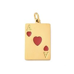 Красный 304 нержавеющей стальной эмали подвески, с целью перехода в кольце, туз червей чары, реальный 18 k позолоченный, красные, 20.5x12x1.5 мм, отверстие : 3 мм
