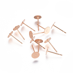 Rose Gold 304 Stainless Steel Stud Earring Findings, Flat Pad Earring Post, Rose Gold, 12x6mm, Pin: 0.7mm
