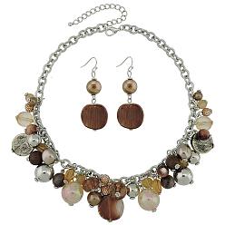 Сиена Комплекты из ожерелий с подвесками и серег-гвоздиков из сплава, стекла и пластика, платина, цвет охры, 17.32 дюйм (44 см)
