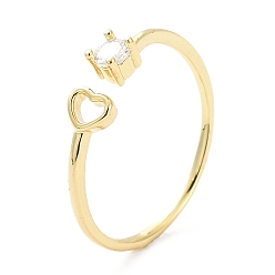 Золотой Кольца-манжеты из латуни с микропаве из прозрачного кубического циркония, кольцо-солитер в форме сердца для женщин, долговечный, золотые, 1 мм, внутренний диаметр: 19 мм