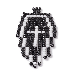 Черный Кулон из семенного стекла, крестик, для Хэллоуина, чёрные, 38x24.5x2 мм, отверстие : 1.5 мм