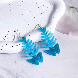 Темно-Голубой Акриловые серьги болтаться, елочка, платина, глубокое синее небо, 80x30 мм