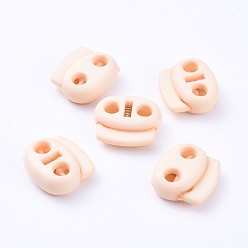 Bisque Plastic Spring Cord Locks, 2 Hole Drawstring Toggle Spring Clasp, Bisque, 17.5x19.5x7.5mm, Hole: 4.5mm
