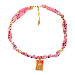 Rectangle 304 Женские ожерелья с подвеской из нержавеющей стали с красной эмалью и набивным рисунком на шнуре, золотые, прямоугольные, 15.75 дюйм (40 см), Кулон : 28x18 мм
