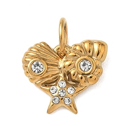 Золотой 304 Подвески из нержавеющей стали и хрустальных стразов, Подвески в форме ракушек и морских звезд, золотые, 13x15.5x3 мм, отверстие : 5 мм