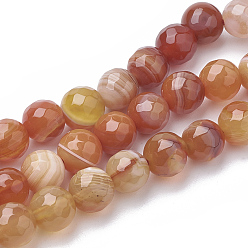 Коралловый Натуральные полосатые агатовые / полосатые агатовые бусинки, окрашенные, граненые, круглые, коралл, 6 мм, отверстие : 1 мм, около 62 шт / нитка, 15.3 дюйм
