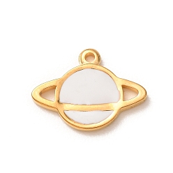 Blanc 304 acier inoxydable émail pendentifs, charmes de la planète, or, blanc, 13x17x1.5mm, Trou: 1.4mm