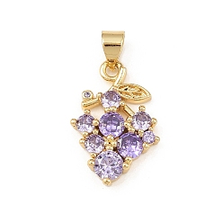 Лиловый Кулон из циркония, виноградное очарование, долговечный, без кадмия и без свинца, реальный 18 k позолоченный, сирень, 20.5x14x3.5 мм, отверстие : 5x3.5 мм