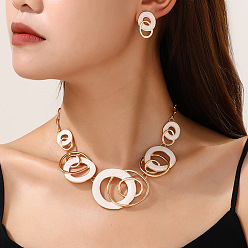 Белый Комплекты из ожерелий с подвесками из эмалевого сплава и серег-гвоздиков, кольцо, белые, колье: 14.96 дюйм (38 см)