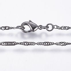 Gunmetal Eco-Friendly Rack Plating Brass Necklace Making, Singapore Chains/Water Wave Chains, Long-Lasting Plated, Nickel Free & Lead Free, Gunmetal, 17.7 inch(45cm), 2mm