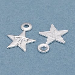 Посеребрённый Латунь прелести, петли, звезда с буквой t, 925 серебро покрытием, 8.5x6x0.5 мм, отверстие : 1 мм