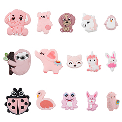 (52) Непрозрачная лаванда 15 шт. 15 стили, экологически чистые силиконовые фокальные бусины пищевого качества, смешанные формы, разноцветные, 20~33x21~39x7.5~11 мм, отверстие : 2~3 мм, 1 шт / стиль