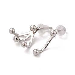 Platinum Ball Beaded Claw Rhodium Plated 925 Sterling Silver Asymmetrical Stud Earrings, Front Back Stud Earrings for Girl Women, Platinum, 12x13mm, Pin: 1mm