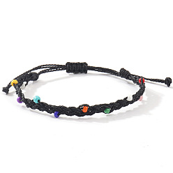 Черный Стеклянные бусины плетеные браслеты из бисера, регулируемые плетеные браслеты из волоконного шнура для женщин, чёрные, внутренний диаметр: 11 дюйм (28 см)