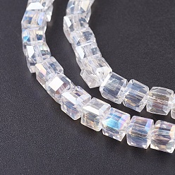 Clear AB Electroplate Glass Beads Strands, AB Color Plated, Faceted, Cube, Clear AB, 6x6x6mm, Hole: 1mm