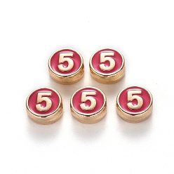 Малиновый Бисера эмали сплава, плоско-круглые, число, без кадмия и без свинца, золотой свет, малиновый, 8x3.5 мм, отверстие : 1.5 мм