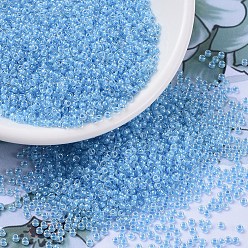 (RR221) Sky Blue Lined Crystal Миюки круглые бусины рокайль, японский бисер, 11/0, (rr 221) кристалл с голубой линией, 11/0, 2x1.3 мм, отверстия : 0.8 mm, около 50000 шт / фунт