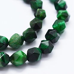 Темно-Зеленый Природных тигровый глаз бисер нитей, окрашенная и подогревом, граненые, овальные, класс AAA, темно-зеленый, 5.5~6x5~5.5 мм, отверстие : 1 мм, около 64 шт / нитка, 15.1 дюйм