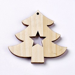 Papayawhip Kiefernholz große Anhänger, ungefärbt, Weihnachtsbäume mit Stern, papayawhip, 62x66x5 mm, Bohrung: 3 mm