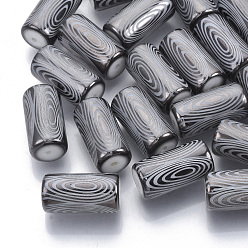 Gray Electroplate Glass Beads, Column with Circle Pattern, Gray, 20x10mm, Hole: 1.2mm, about 50pcs/bag