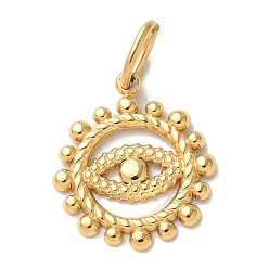 Настоящее золото 14K 304 подвески из нержавеющей стали, с целью перехода в кольце, ионное покрытие (ip), плоские круглые подвески с узором в виде глаз, реальный 14 k позолоченный, 17.5x15.5x1.3 мм, отверстие : 5x2.5 мм