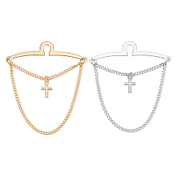 Платиновый & Золотой 2шт. 2 цвета латунные цепочки для зажимов для галстука, одинарная петля для галстука для мужчин, крестик, платиной и золотом, 74x62x1 мм, 1 шт / цвет
